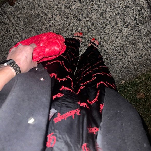 Balenciaga Red Embroidered Diagonal Logo Pajama Pants (Unisex) - Picture 3 of 14